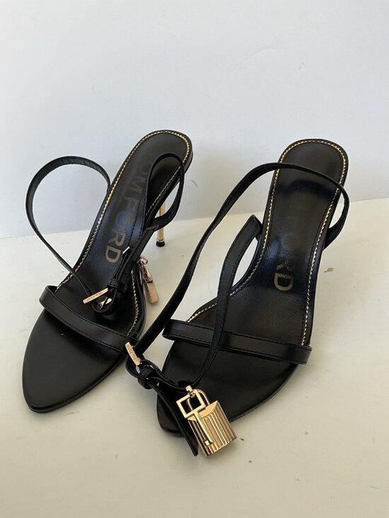 Tom Ford Padlock Slingback Sandal Black Leather Gold Hardware Size 38 US 8 Italy